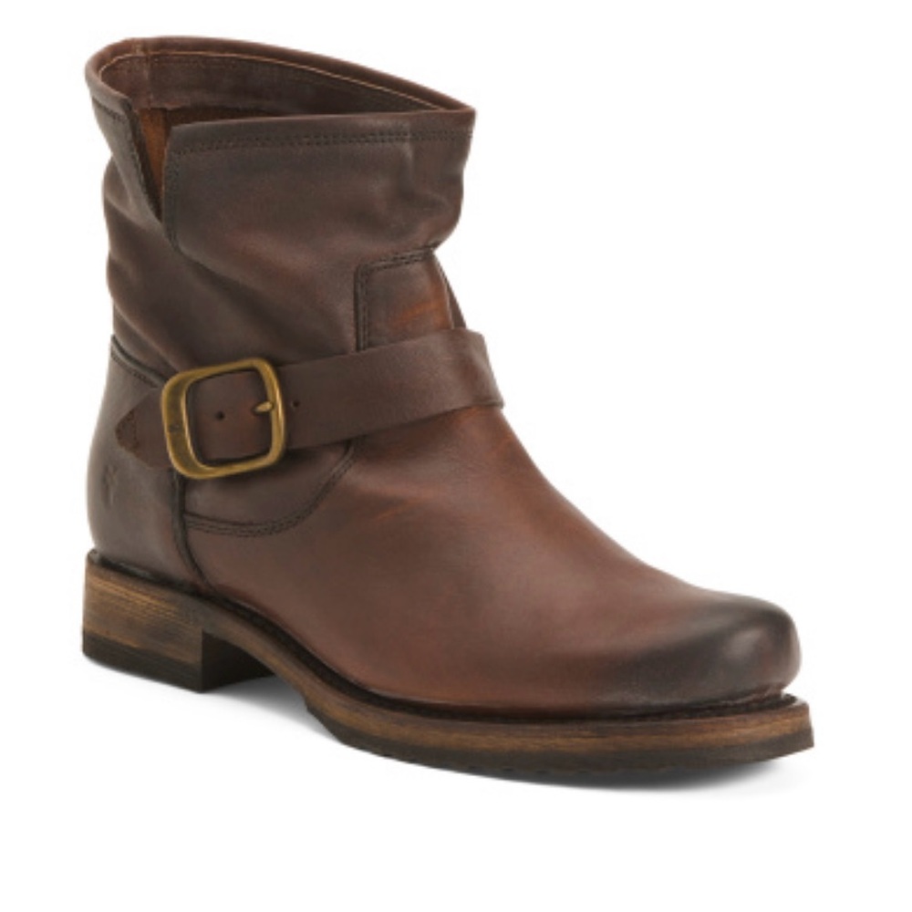 Frye Brown Leather Ankle Booties with Strap